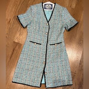 Blue Buttoned Knee-Length Sheath Dress